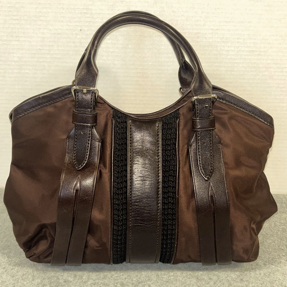 Cole Haan brown leather and nylon handbag